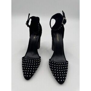 Kookai Block Heel Studded Sandals Women 39 Black Pointed Toe Ankle Strap Shoes